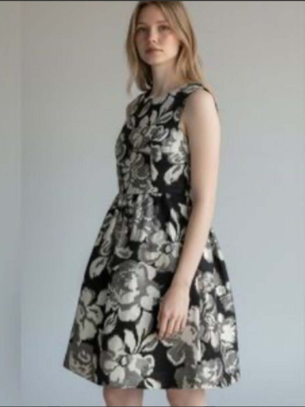 Anthropologie Tabitha Women Sz 4 Black & Silver Metallic Floral Fit Flare Dress
